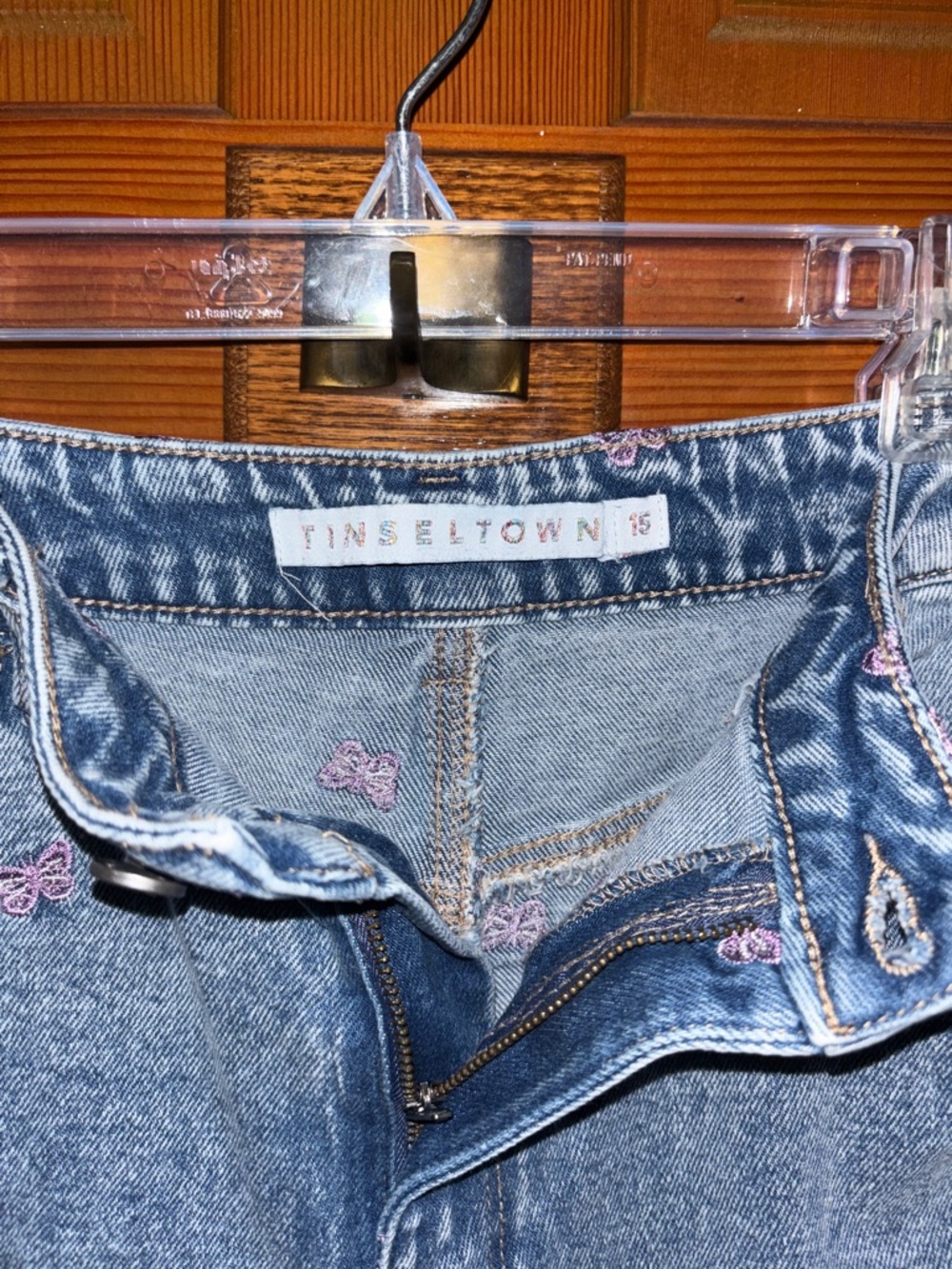 Tinseltown Light Blue High-Rise Jeans with Pink Butterfly Embroidery
